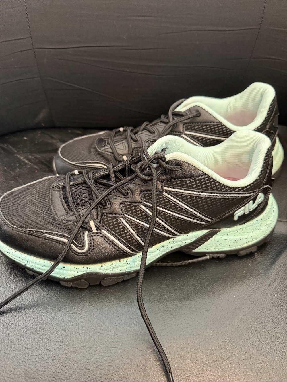 FILA Women's Black Athletic Sneakers with Mint Accents